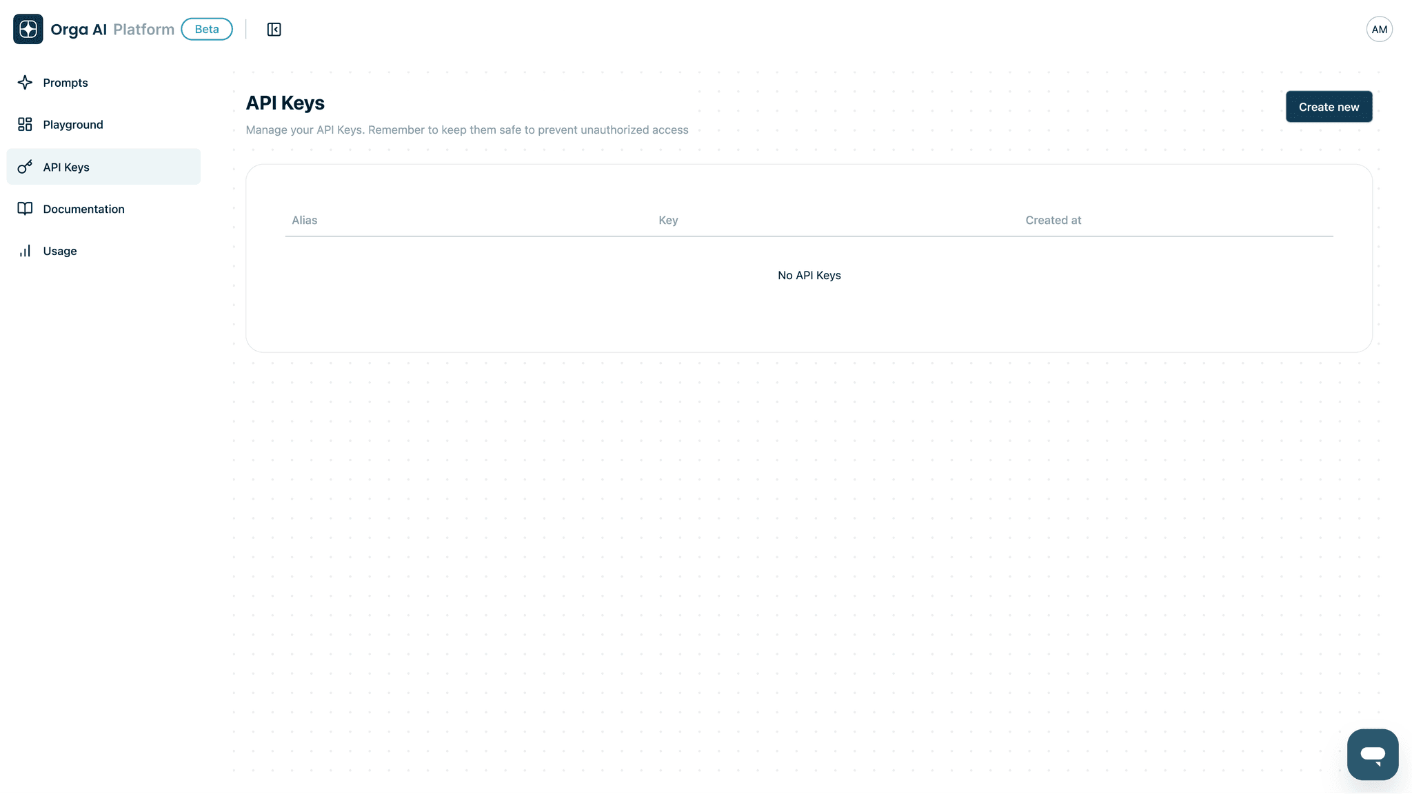 Navigation to API keys section